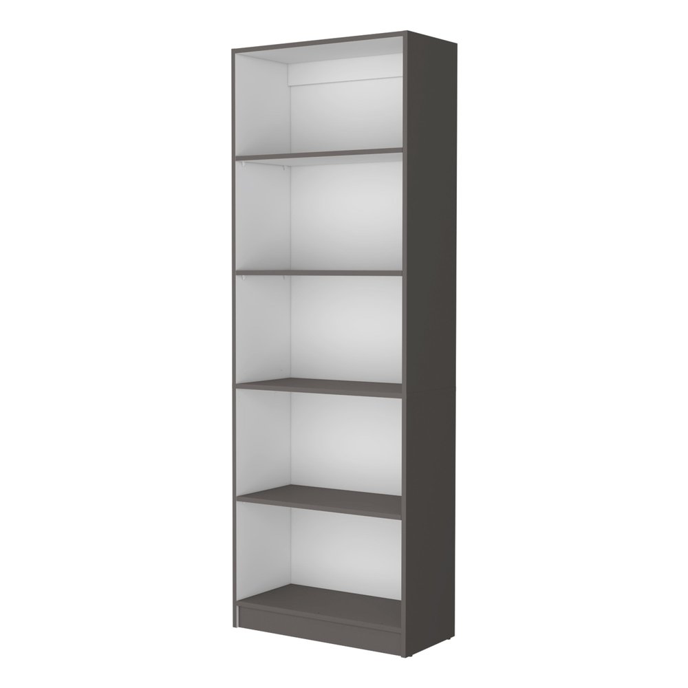 71" Gray And White Wood Five Tier Bookcase — view 1