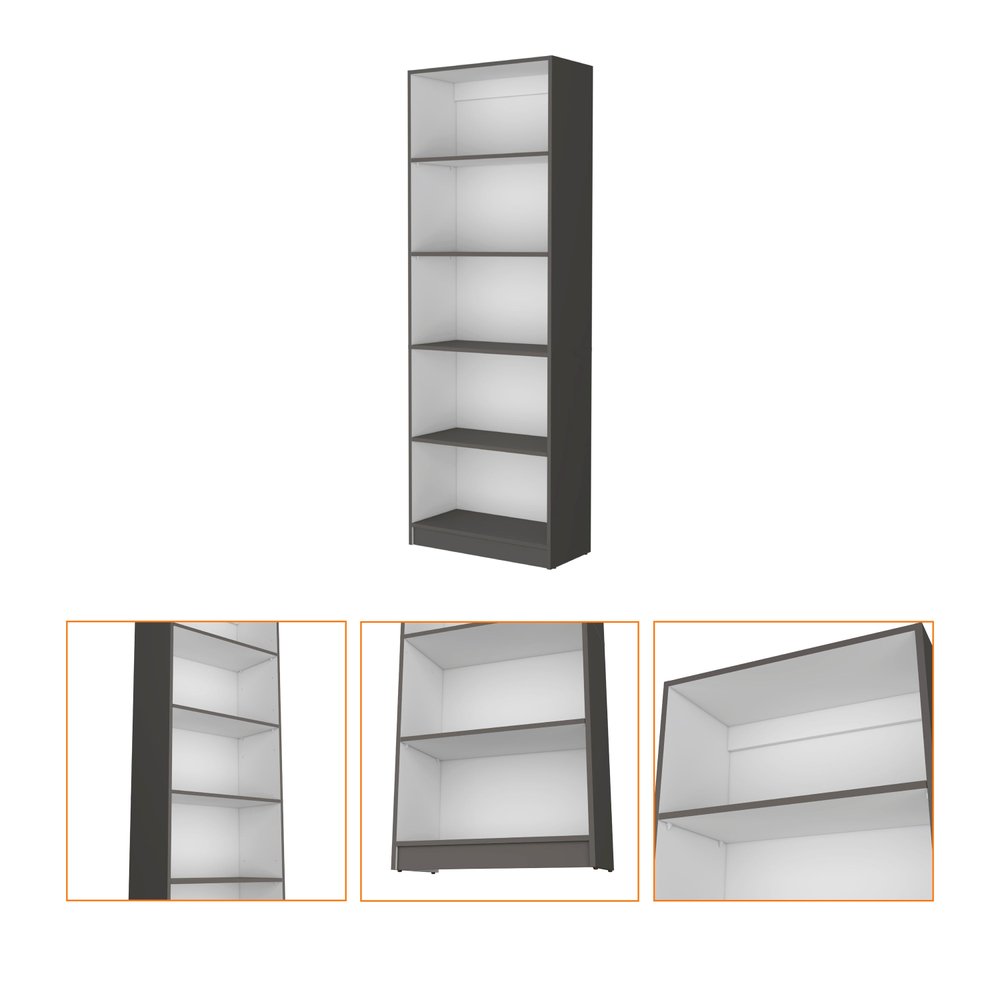 71" Gray And White Wood Five Tier Bookcase — view 2