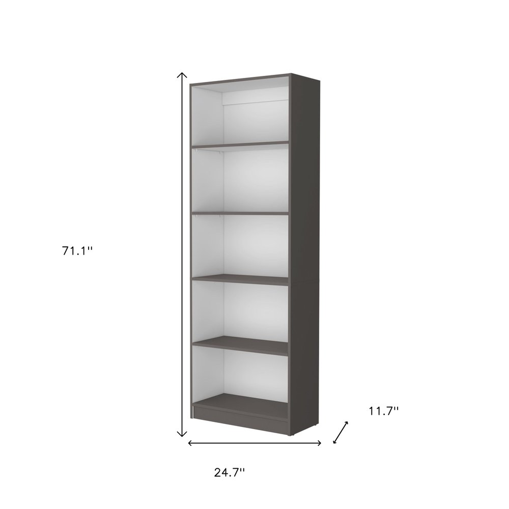 71" Gray And White Wood Five Tier Bookcase — view 6