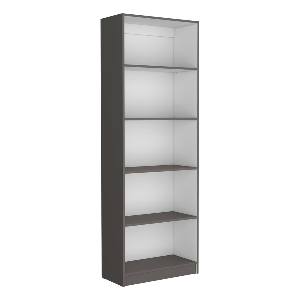 71" Gray And White Wood Five Tier Bookcase HomeRoots