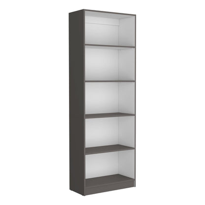 71" Gray And White Wood Five Tier Bookcase HomeRoots