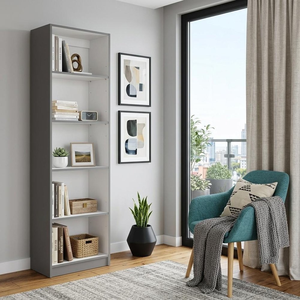 71" Gray And White Wood Five Tier Bookcase HomeRoots