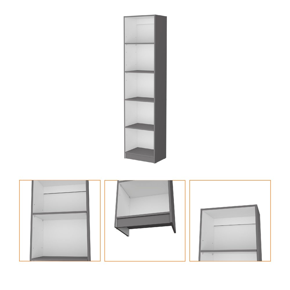 71" Gray And White Wood Five Tier Bookcase — view 2