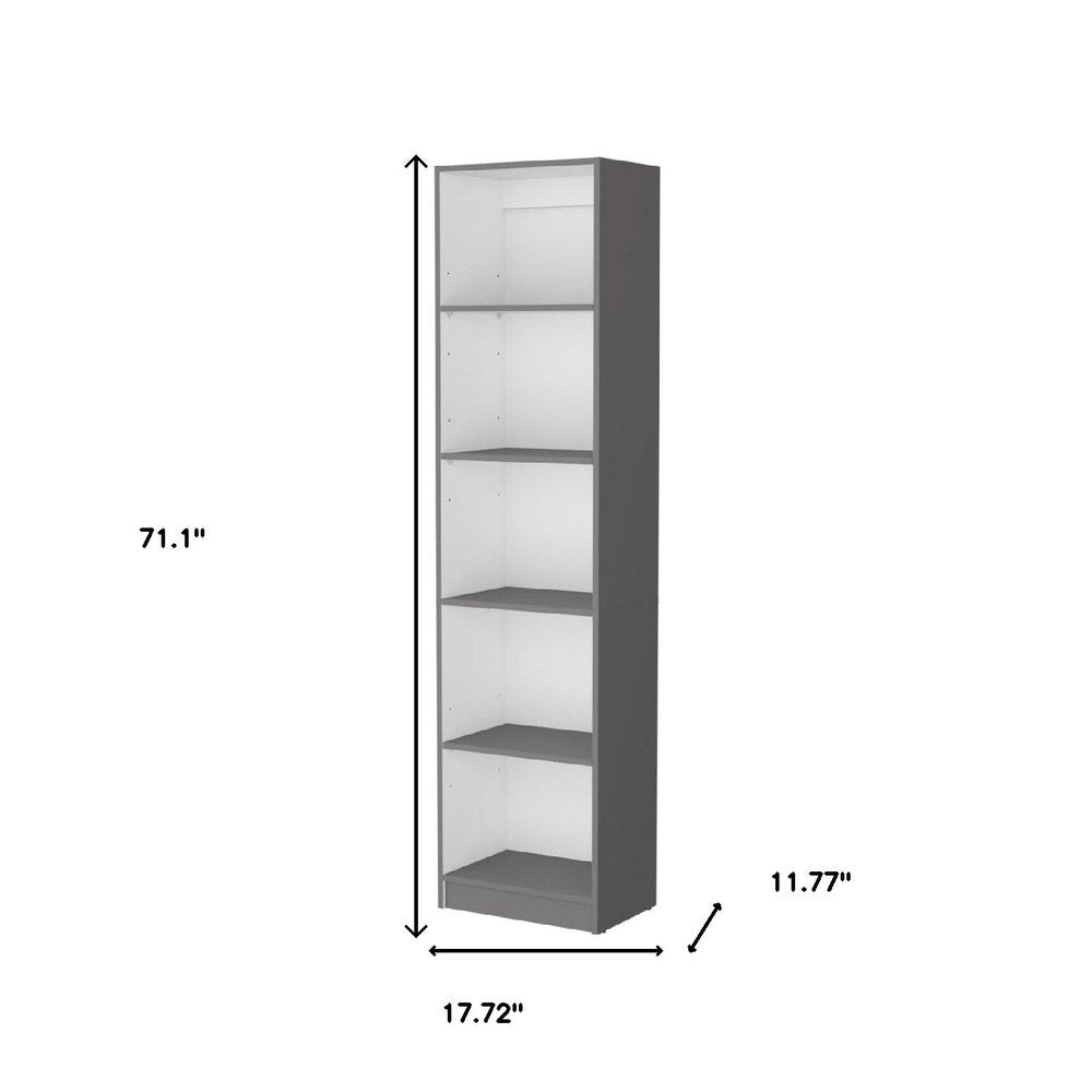 71" Gray And White Wood Five Tier Bookcase — view 6