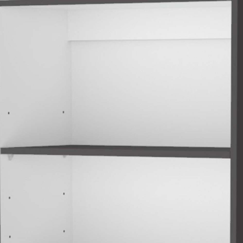 71" Gray And White Wood Three Tier Bookcase with Two Doors — view 4
