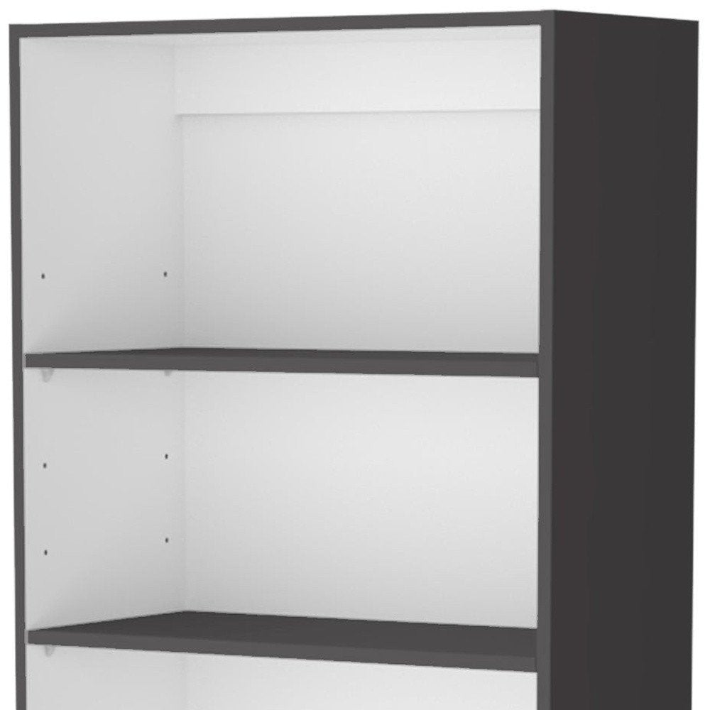 71" Gray And White Wood Three Tier Bookcase with Two Doors — view 3
