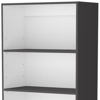 71" Gray And White Wood Three Tier Bookcase with Two Doors