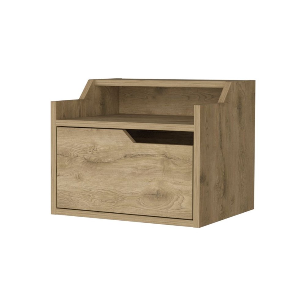 13" Beige Wood One Drawer Floating Nightstand — view 8