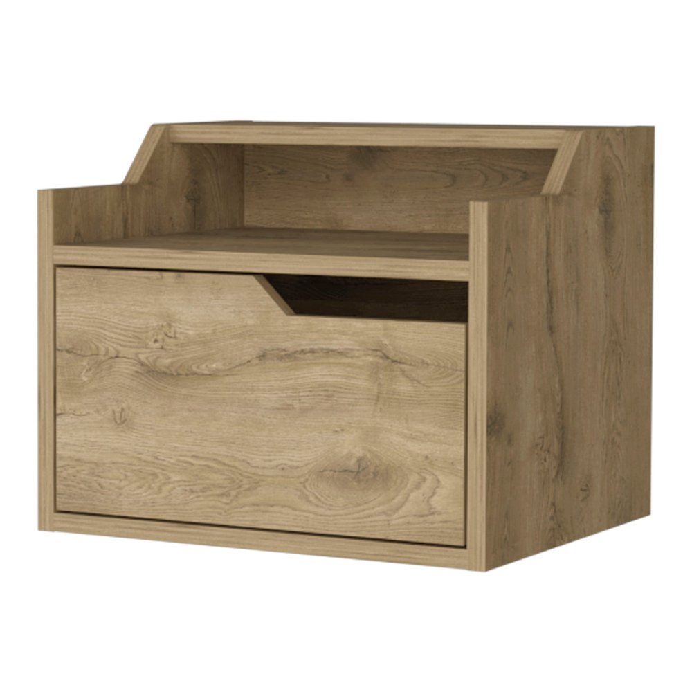 13" Beige Wood One Drawer Floating Nightstand — view 1