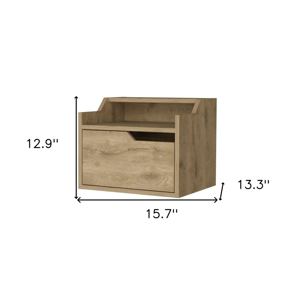 13" Beige Wood One Drawer Floating Nightstand — view 9
