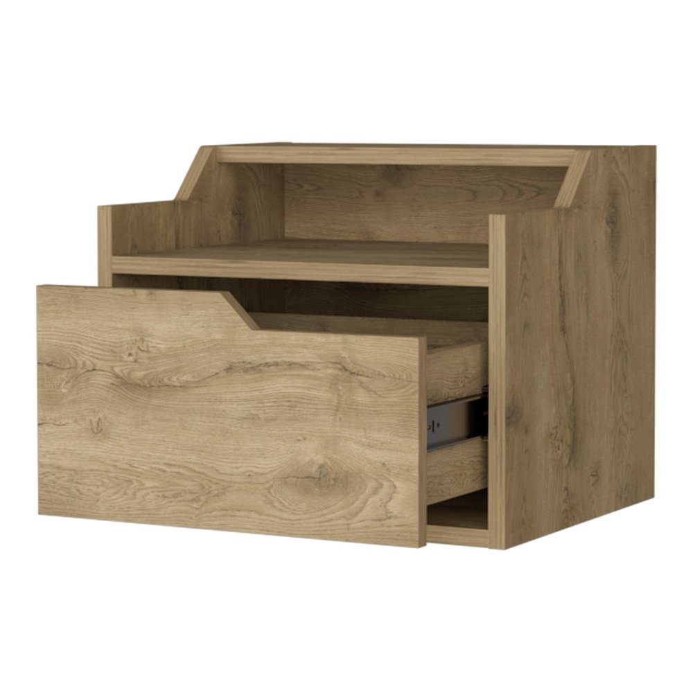 13" Beige Wood One Drawer Floating Nightstand — view 4