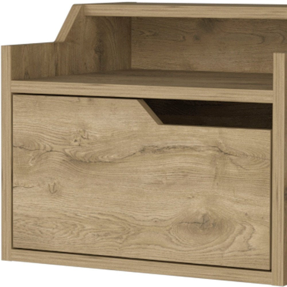 13" Beige Wood One Drawer Floating Nightstand — view 6