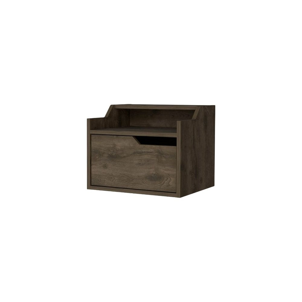 13" Brown Wood One Drawer Floating Nightstand — view 4