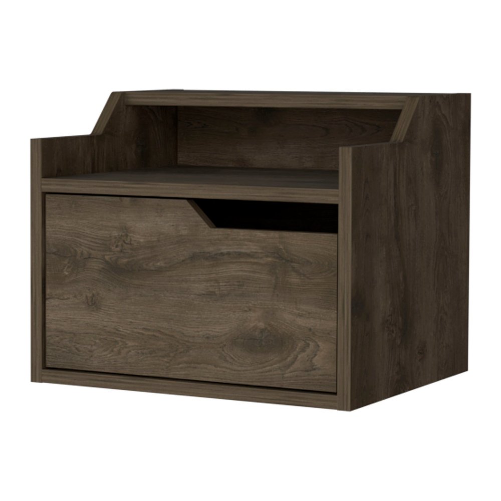13" Brown Wood One Drawer Floating Nightstand — view 1