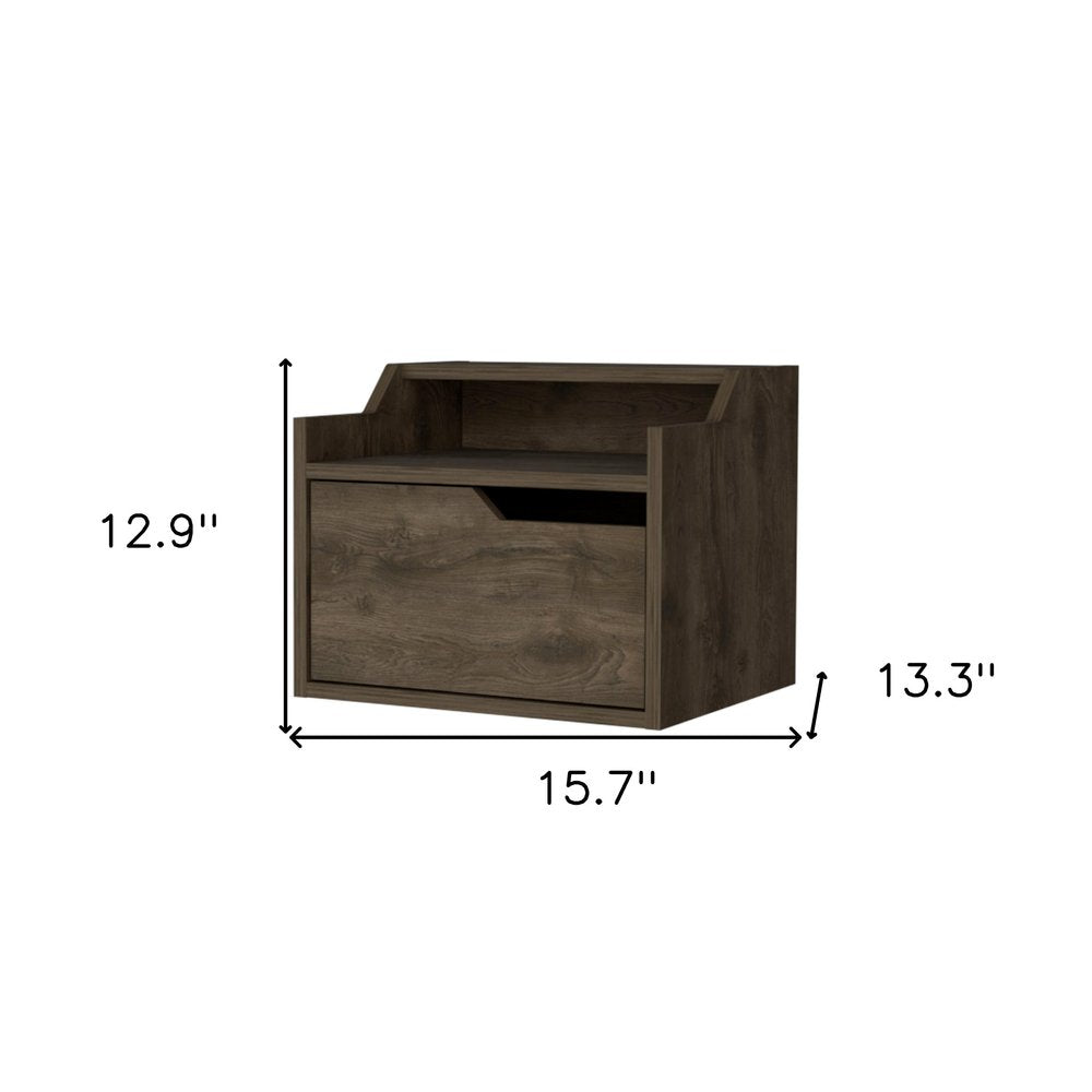 13" Brown Wood One Drawer Floating Nightstand — view 7
