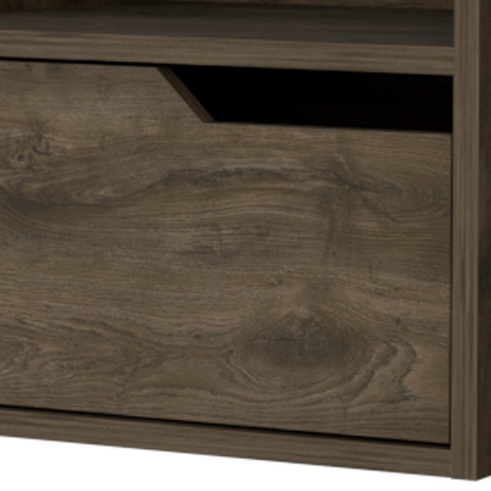 13" Brown Wood One Drawer Floating Nightstand — view 8