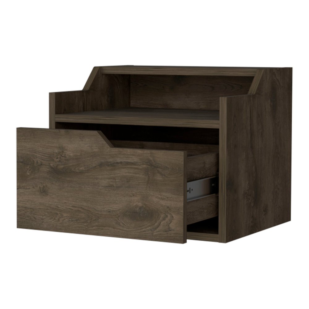 13" Brown Wood One Drawer Floating Nightstand — view 2
