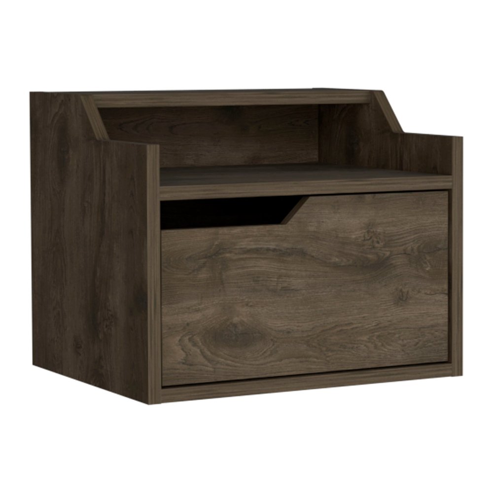 13" Brown Wood One Drawer Floating Nightstand — view 3