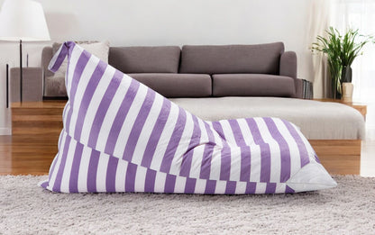 35" Purple and White Microfiber Specialty Striped Pouf Cover