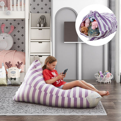 35" Purple and White Microfiber Specialty Striped Pouf Cover HomeRoots