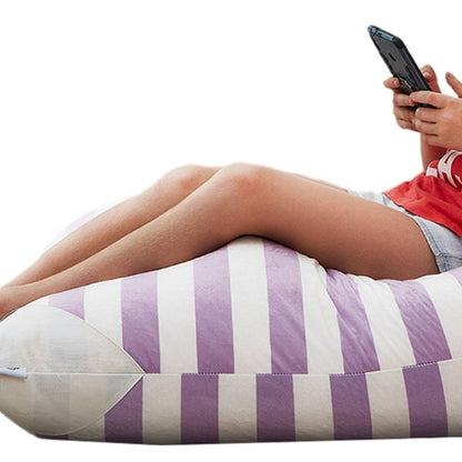 35" Purple and White Microfiber Specialty Striped Pouf Cover HomeRoots