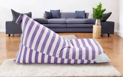 35" Purple and White Microfiber Specialty Striped Pouf Cover