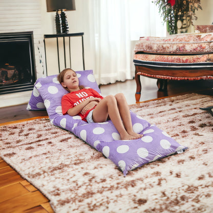 26" Purple and White Microfiber Polka Dots Pouf Cover