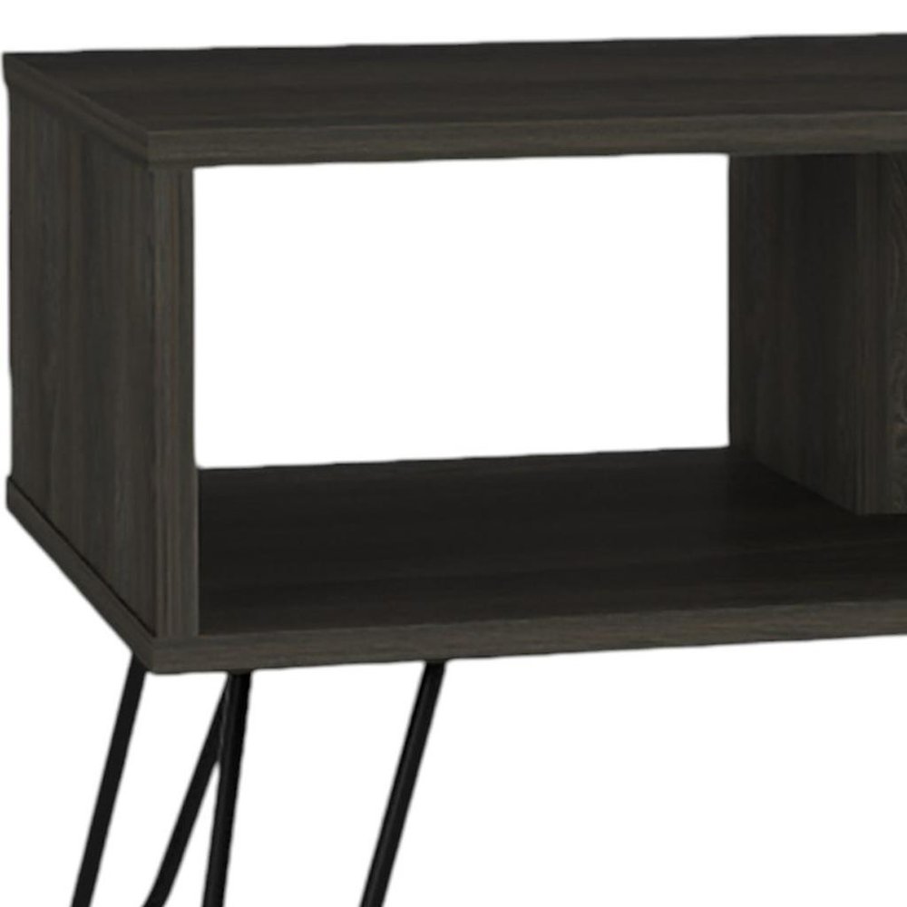 Set Of Two Black and Espresso Wood Coffee Table With Two Shelves — view 5