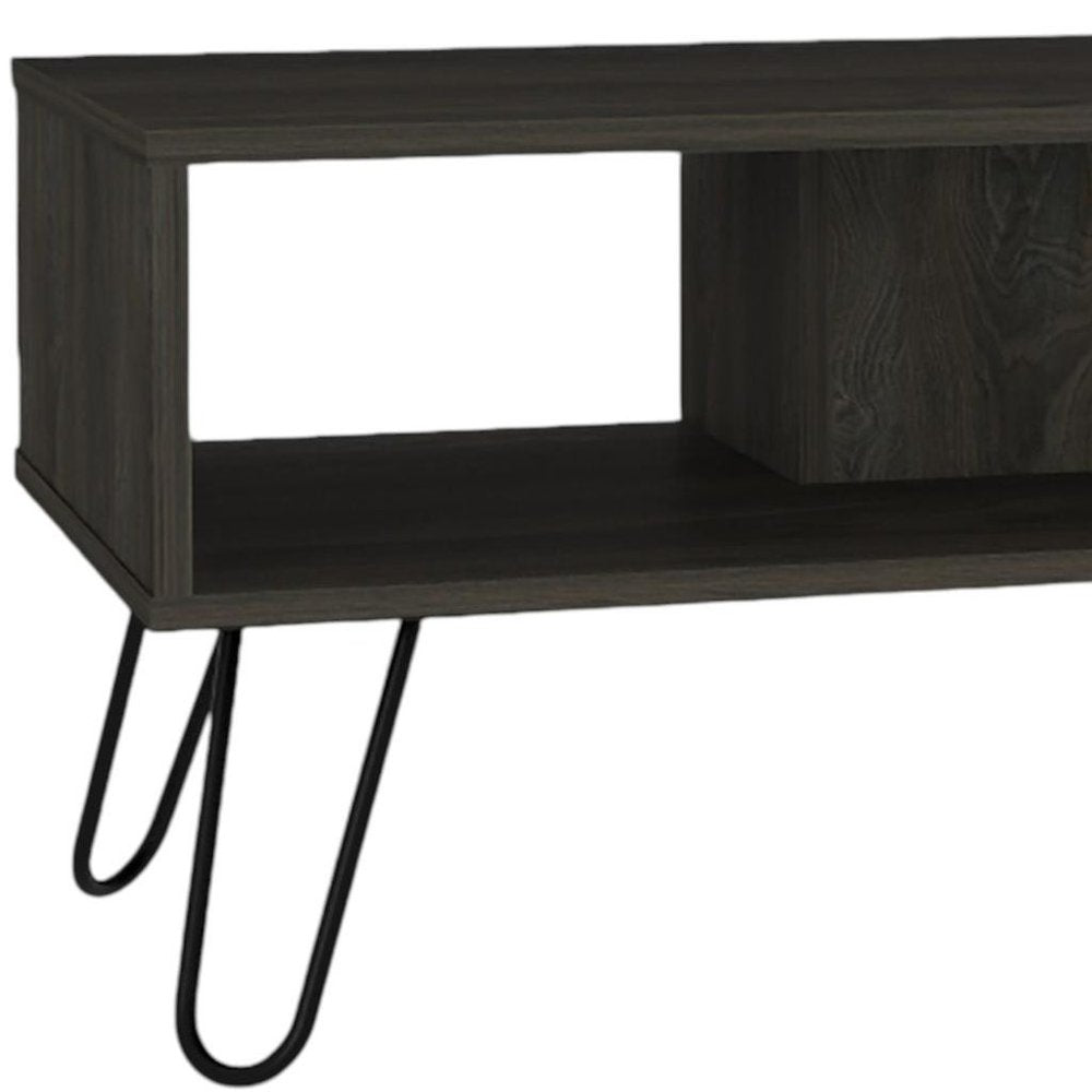 Set Of Two Black and Espresso Wood Coffee Table With Two Shelves — view 4