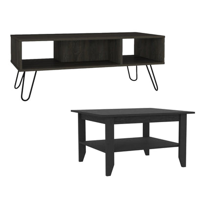 Set Of Two Black and Espresso Wood Coffee Table With Two Shelves HomeRoots