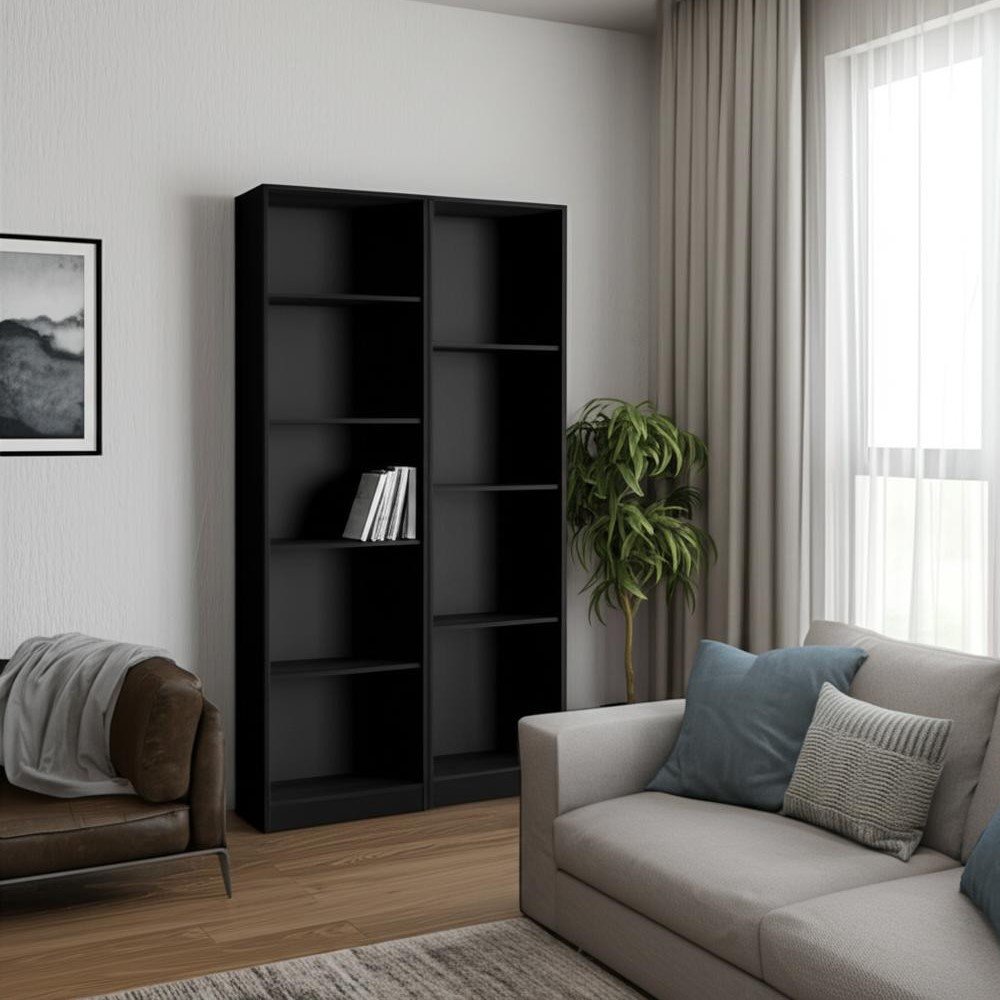 Set of Two Black Wood Multi Tier Bookcases — view 6