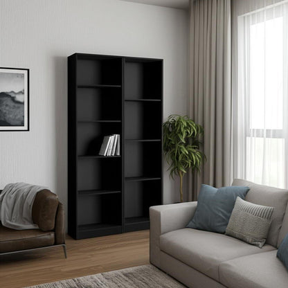 Set of Two Black Wood Multi Tier Bookcases