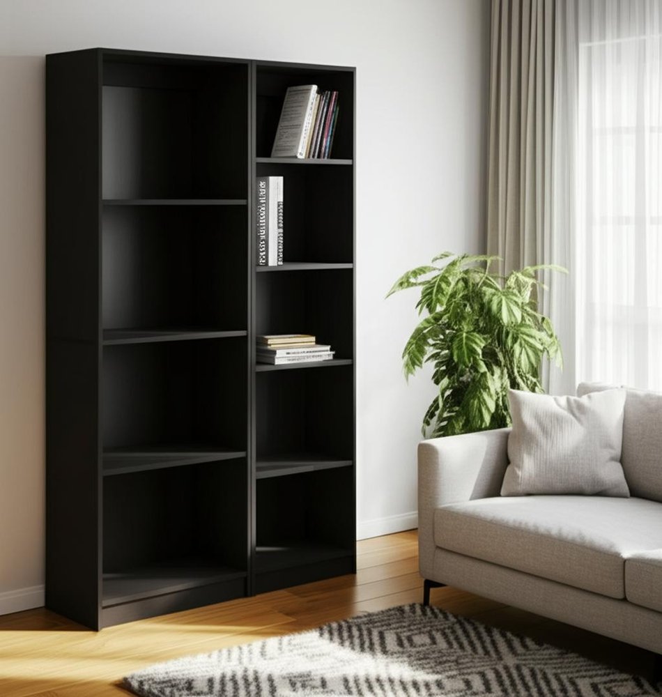 Set of Two Black Wood Multi Tier Bookcases — view 7