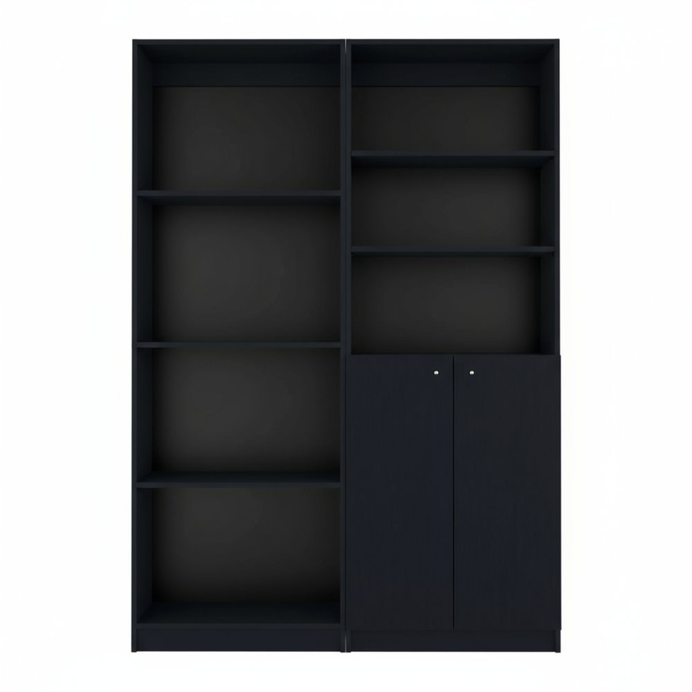 Set of Two 71" Black Bookcase With Two Doors HomeRoots