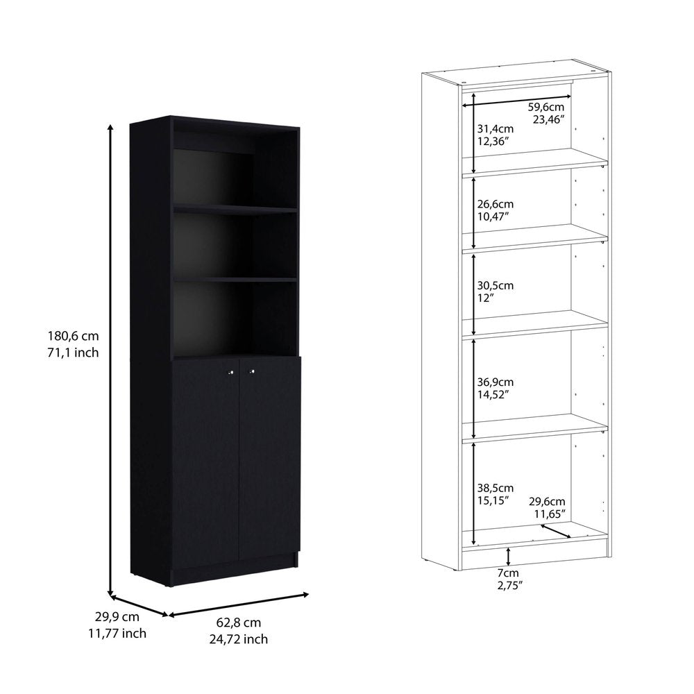 Set of Two 71" Black Bookcase With Two Doors HomeRoots