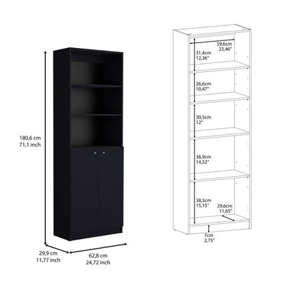 Set of Two 71" Black Bookcase With Two Doors HomeRoots