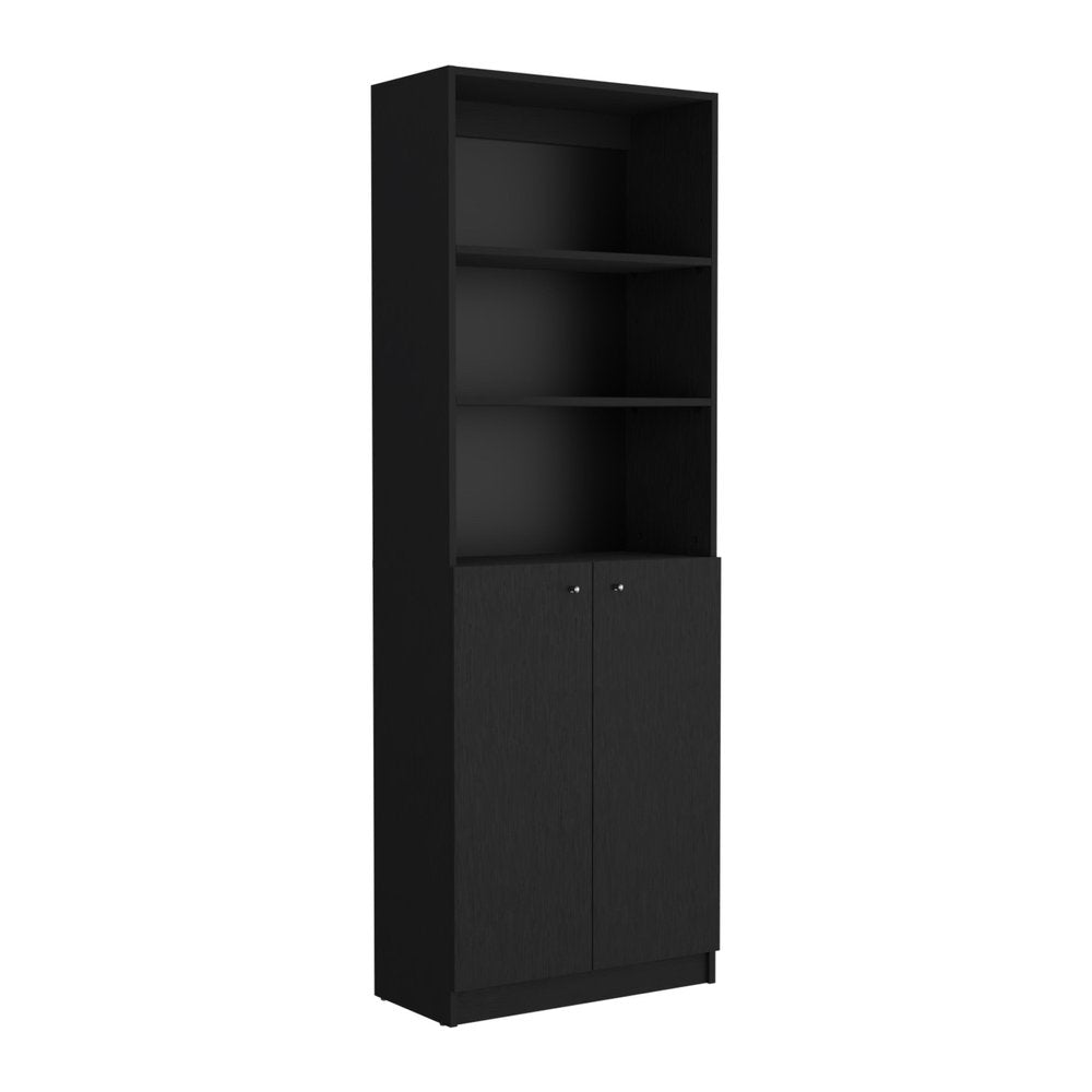 Set of Two 71" Black Bookcase With Two Doors HomeRoots