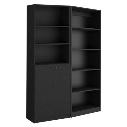 Set of Two 71" Black Five Tier Bookcase With Two Doors HomeRoots