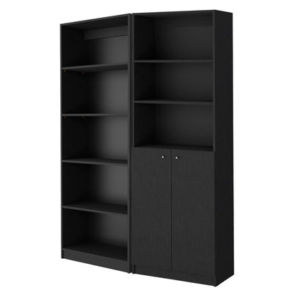 Set of Two 71" Black Five Tier Bookcase With Two Doors HomeRoots