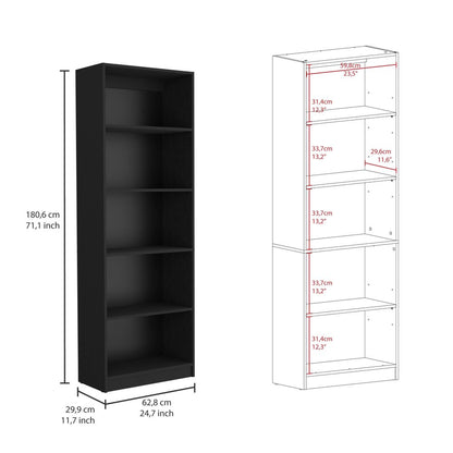 Set of Two 71" Black Five Tier Bookcase With Two Doors HomeRoots