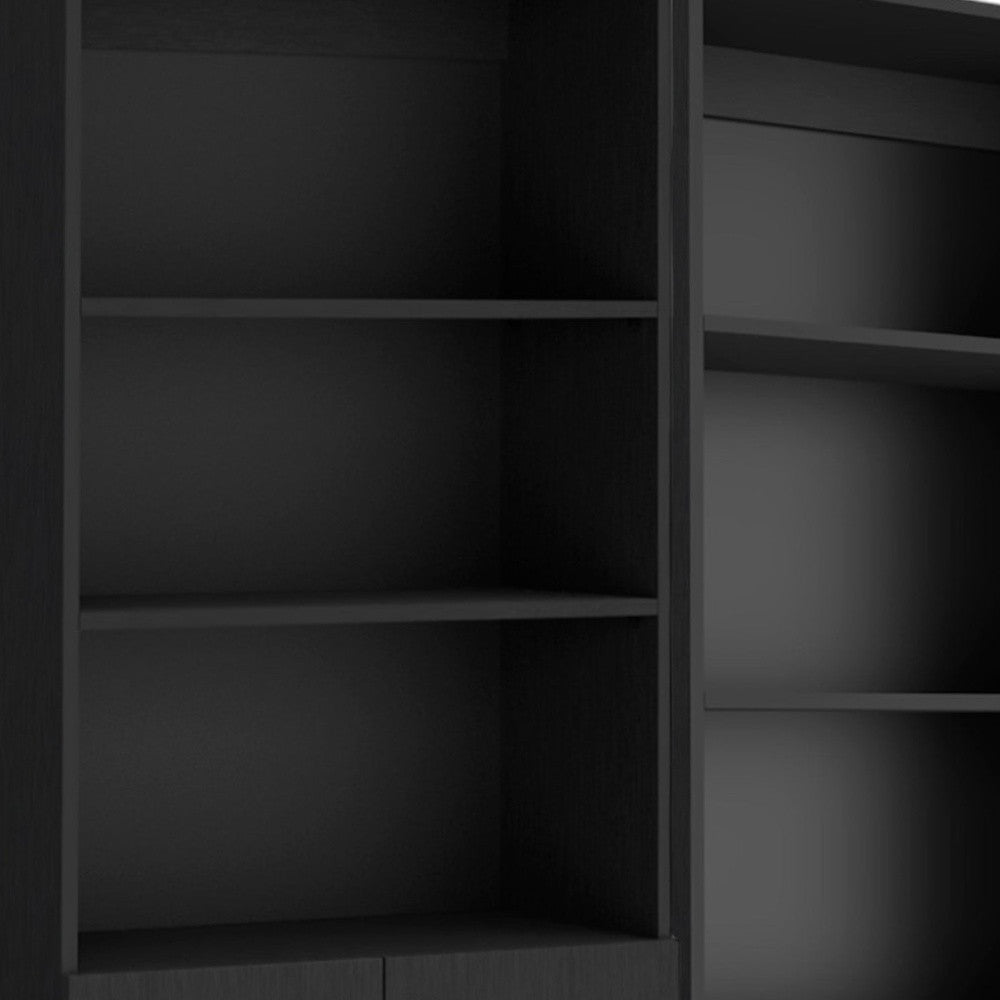 Set of Two 71" Black Five Tier Bookcase With Two Doors