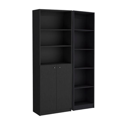 71" Black Five Tier Bookcase with Two doors HomeRoots