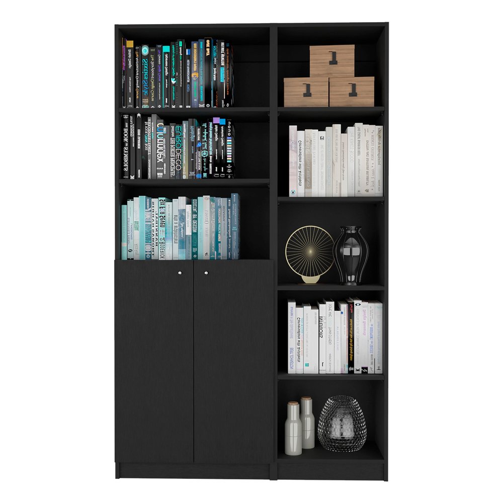71" Black Five Tier Bookcase with Two doors HomeRoots