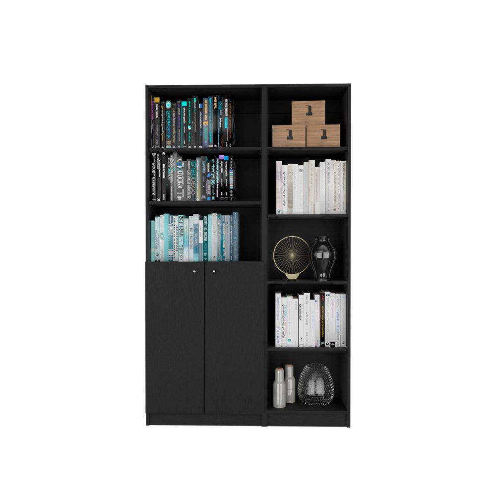 71" Black Five Tier Bookcase with Two doors HomeRoots