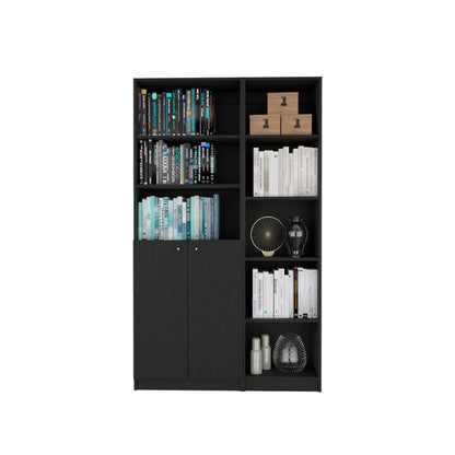 71" Black Five Tier Bookcase with Two doors HomeRoots