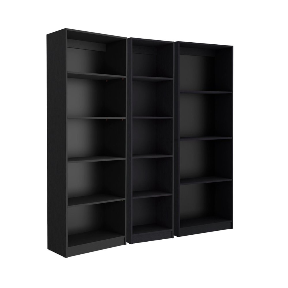 Set of Three Black Five Tier Bookcase — view 4