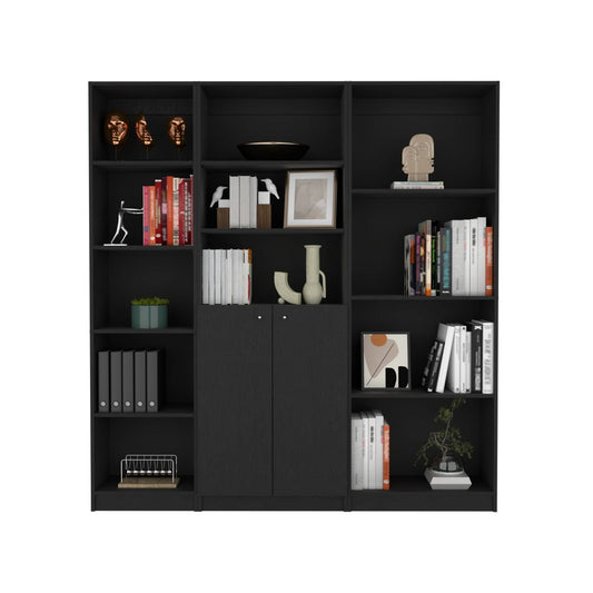 71" Black Five Tier Bookcase with Two doors HomeRoots