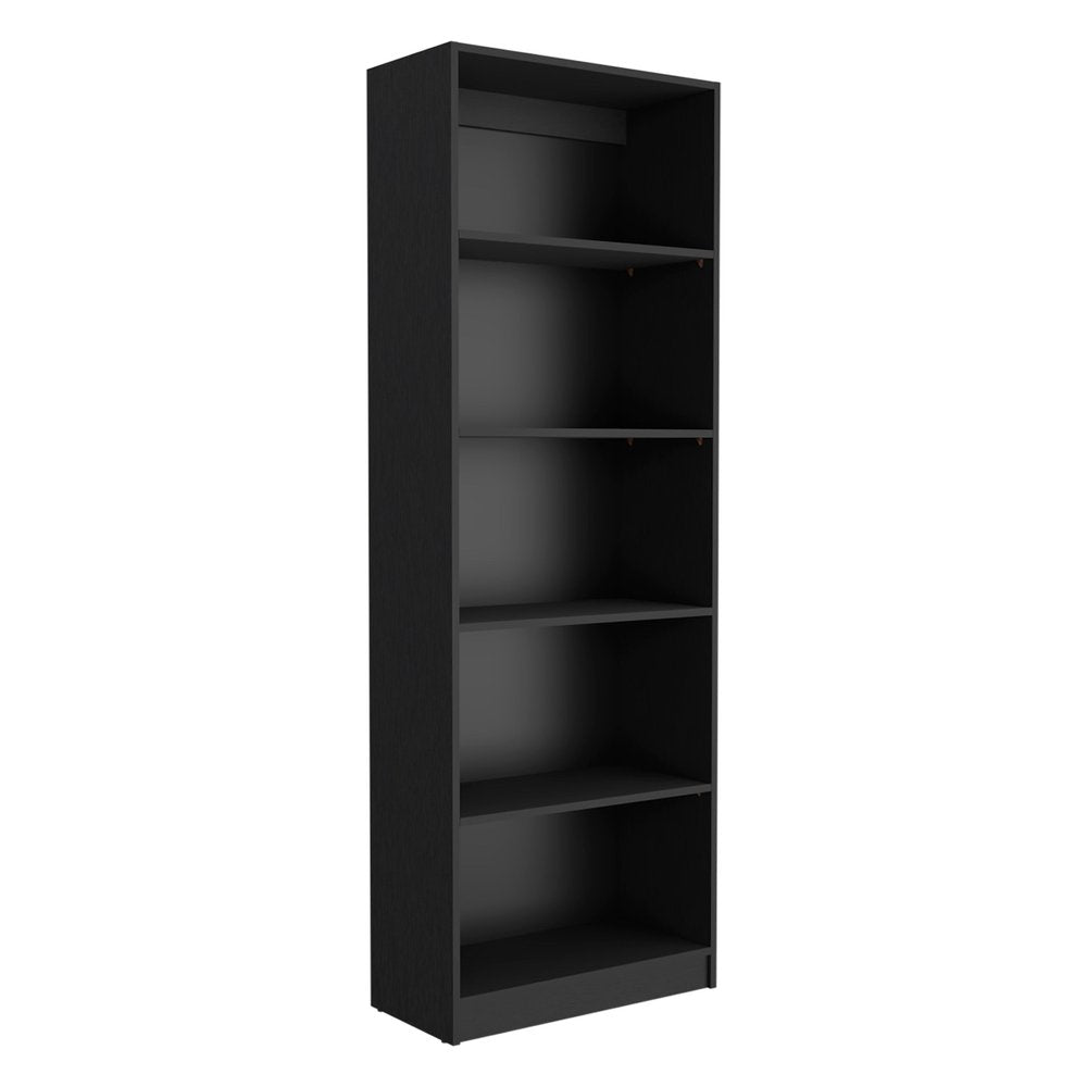 Set of Three Black Wood Five Tier Bookcase with Two Doors HomeRoots