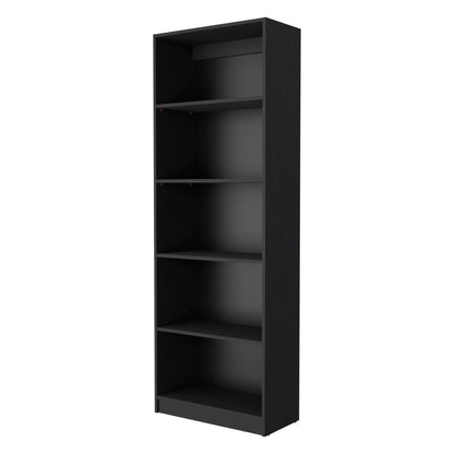 Set of Three Black Wood Five Tier Bookcase with Two Doors HomeRoots
