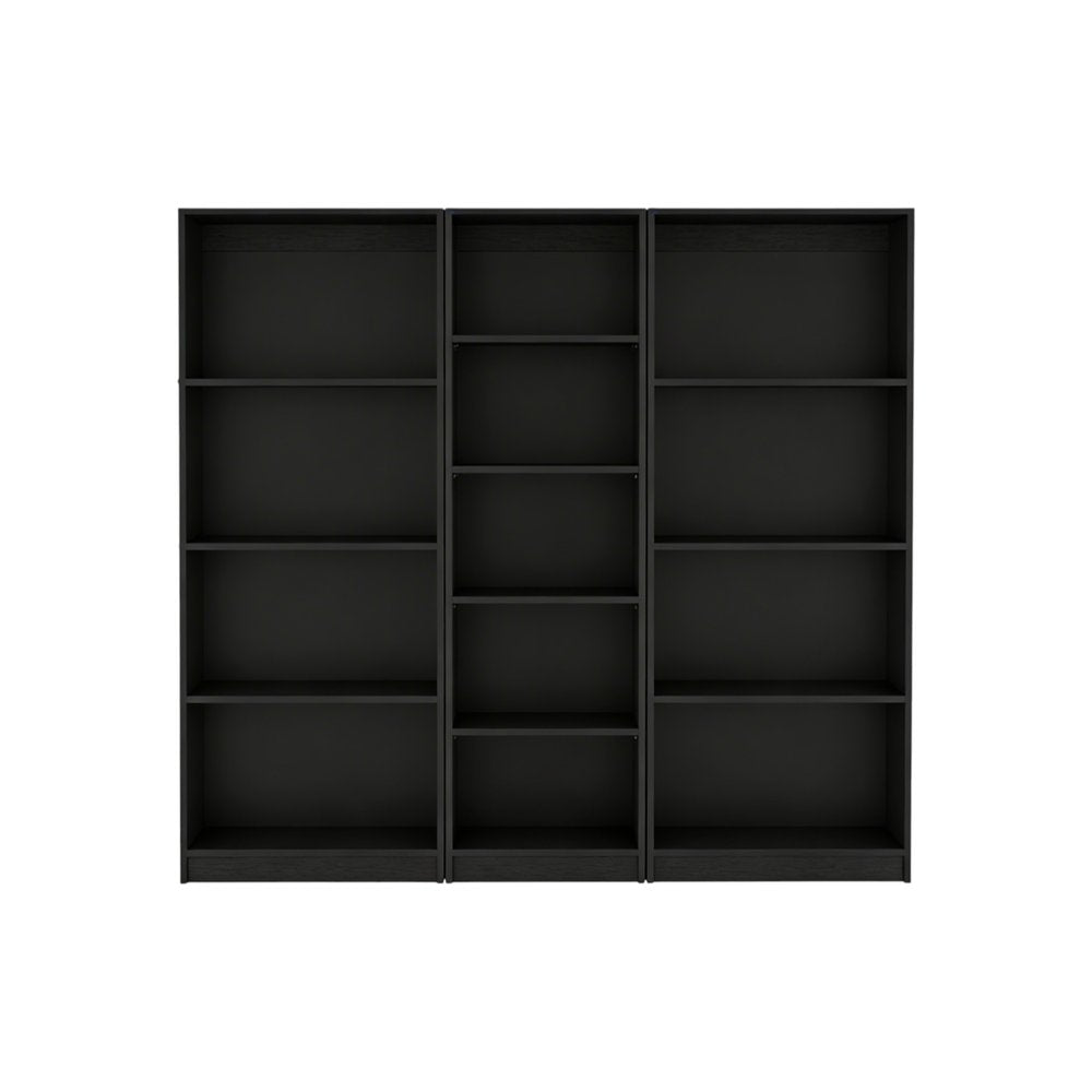 Set of Three Black Wood Five Tier Bookcase HomeRoots
